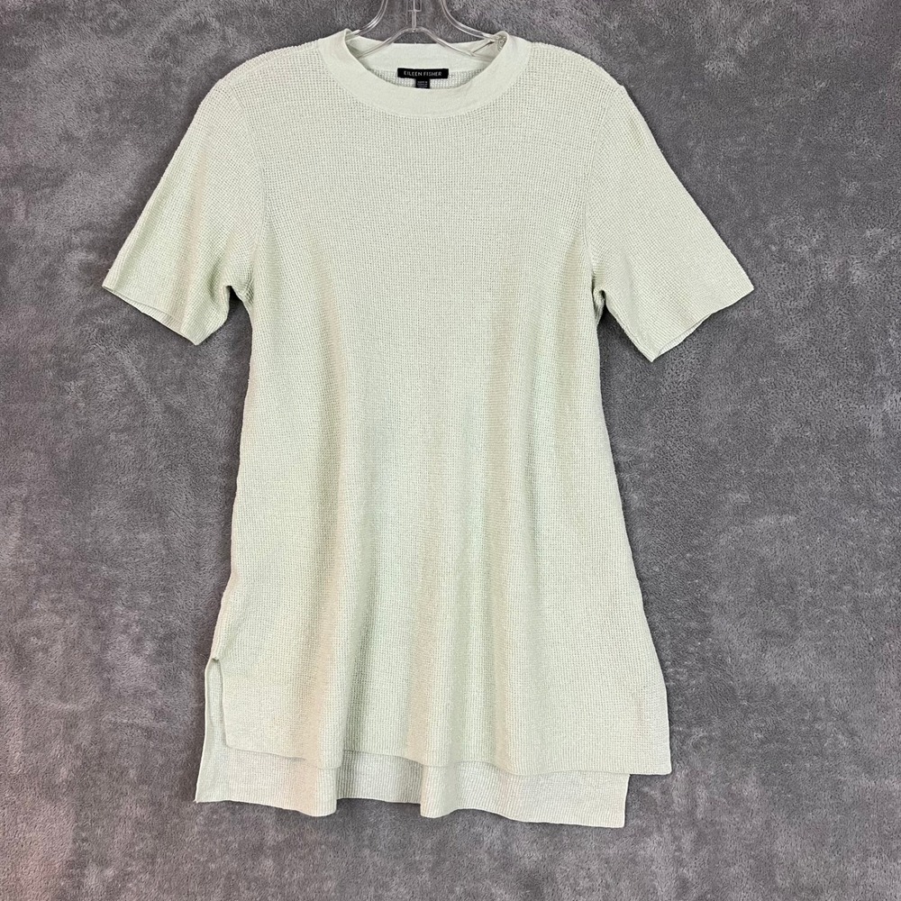 Eileen Fisher Knit TShirt Womens S Sage Green Organic‎ Linen Lightweight